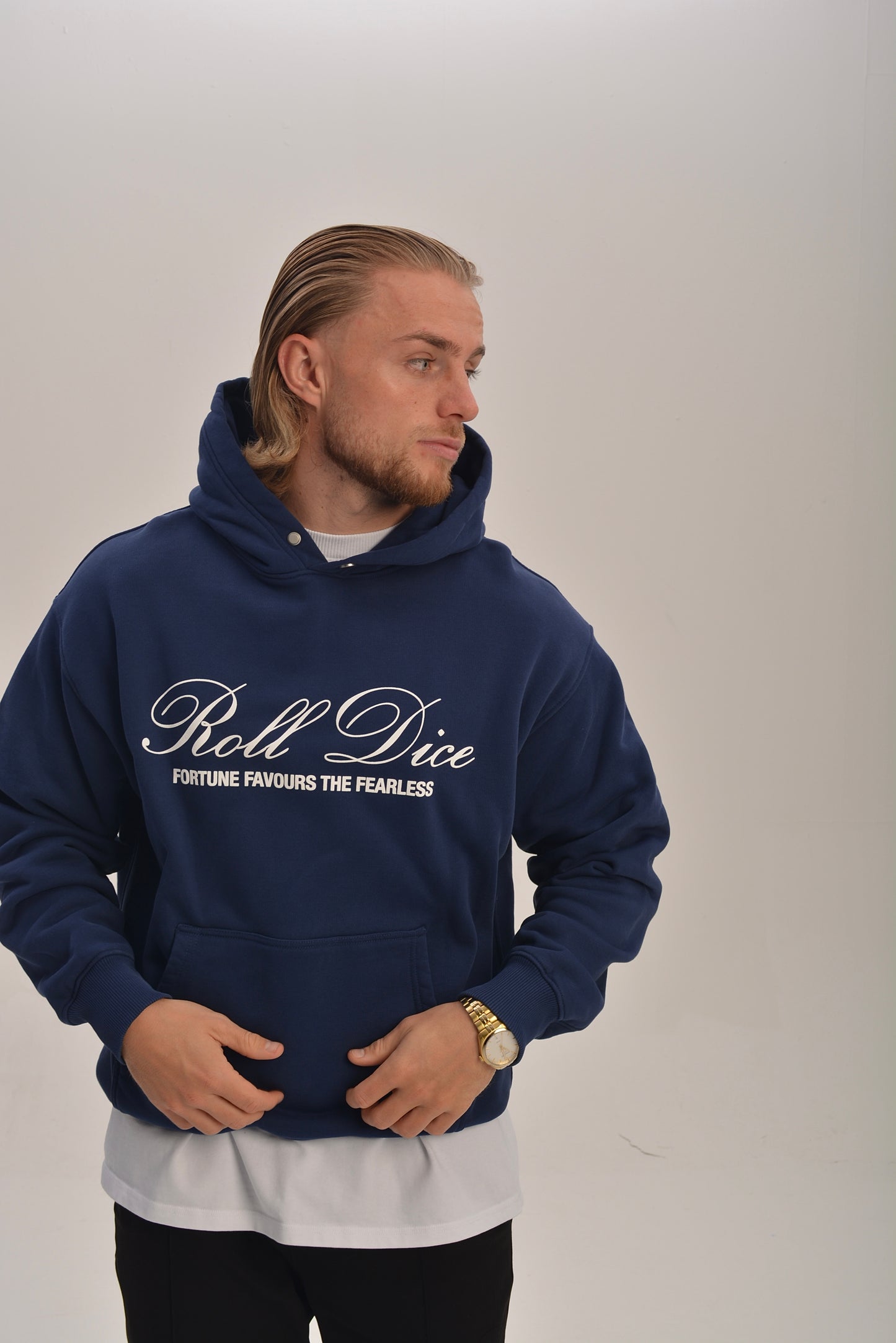 FORTUNE FAVOURS THE FEARLESS HOODIE - NAVY