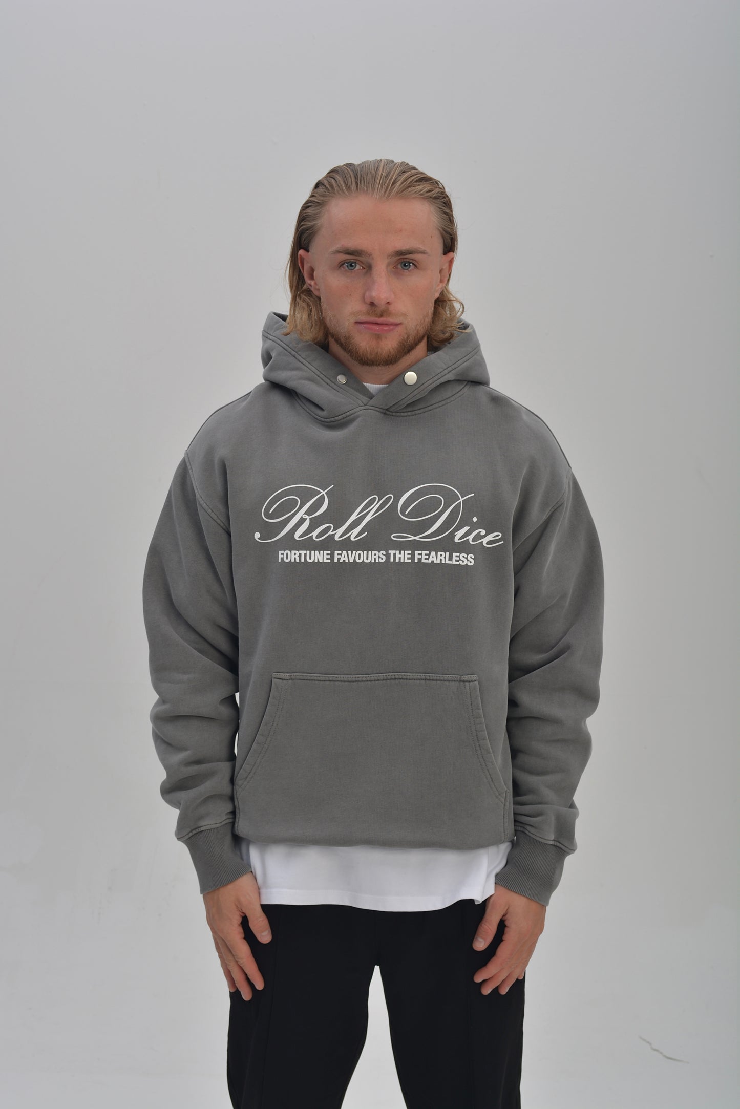 FORTUNE FAVOURS THE FEARLESS HOODIE - CHARCOAL
